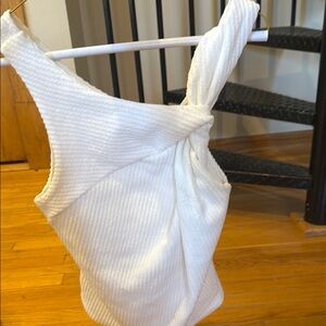 Sunday in Brooklyn White Ribbed Tie Front Tank Top